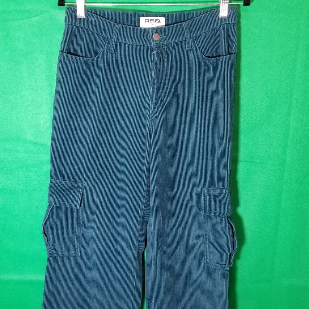 RSQ Green Corduroy Pants Size 26 Wide Leg High Rise Skater‎ Retro NWOT